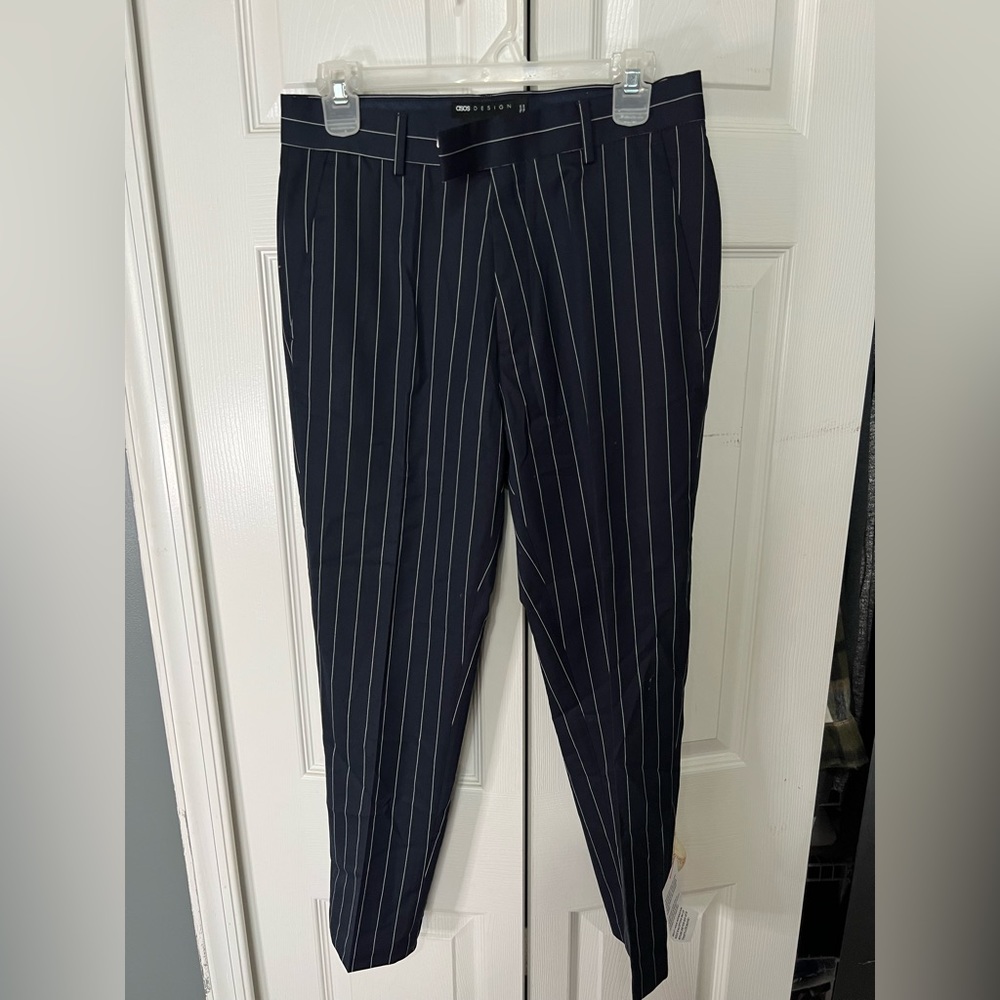 ASOS DESIGN SmartTapered Pinstripe Pants in Navy